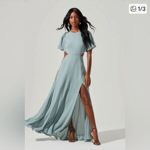 ASTR Katrina Flutter Sleeve Cutout Maxi Dress In Sage Green Medium